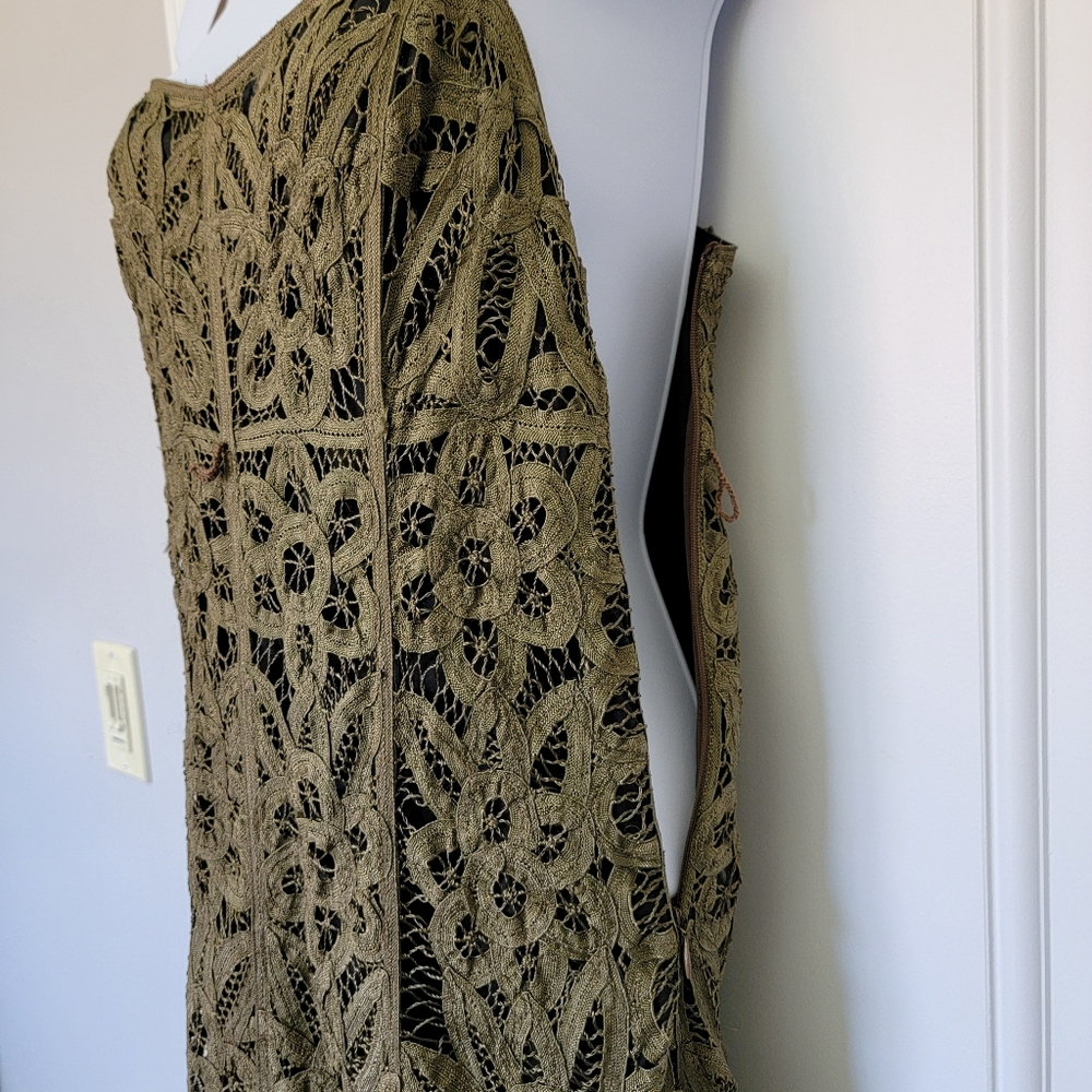 Betsey Johnson Olive Green Crochet Lace Overlay Sleeveless Midi Dress Size 6 - Picture 5 of 12